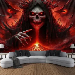 Halloween Tapestry Banners Wall Hangings Skeleton 3D Dark Punk Gothic Style Party Dorm Shooting Backgrounds Decorations Wall Door Background