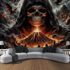Halloween Tapestry Banners Wall Hangings Skeleton 3D Dark Punk Gothic Style Party Dorm Shooting Backgrounds Decorations Wall Door Background