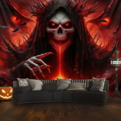 Halloween Tapestry Banners Wall Hangings Skeleton 3D Dark Punk Gothic Style Party Dorm Shooting Backgrounds Decorations Wall Door Background