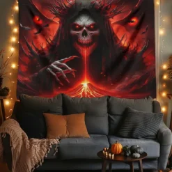 Halloween Tapestry Banners Wall Hangings Skeleton 3D Dark Punk Gothic Style Party Dorm Shooting Backgrounds Decorations Wall Door Background