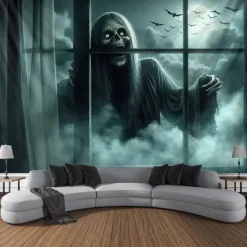 Halloween Tapestry Banners Wall Hangings Skeleton Grim Reaper 3D Dark Punk Gothic Style Party Dorm Shooting Backgrounds Decorations Wall Door Background