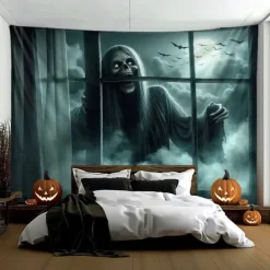 Halloween Tapestry Banners Wall Hangings Skeleton Grim Reaper 3D Dark Punk Gothic Style Party Dorm Shooting Backgrounds Decorations Wall Door Background
