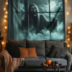 Halloween Tapestry Banners Wall Hangings Skeleton Grim Reaper 3D Dark Punk Gothic Style Party Dorm Shooting Backgrounds Decorations Wall Door Background