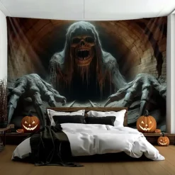 Halloween Tapestry Banners Wall Hangings Skeleton Grim Reaper 3D Dark Punk Gothic Style Party Dorm Shooting Backgrounds Decorations Wall Door Background