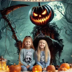 Halloween Tapestry Banners Wall Hangings Grim Reaper Pumpkin Dark Punk Gothic Style Party Dorm Shooting Backgrounds Decorations Wall Door Background
