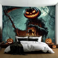 Halloween Tapestry Banners Wall Hangings Grim Reaper Pumpkin Dark Punk Gothic Style Party Dorm Shooting Backgrounds Decorations Wall Door Background
