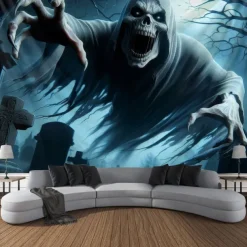 Halloween Tapestry Banners Wall Hangings Skeleton Ghost Dark Punk Gothic Style Party Dorm Shooting Backgrounds Decorations Wall Door Background
