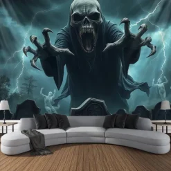 Halloween Tapestry Banners Wall Hangings Skeleton Ghost Dark Punk Gothic Style Party Dorm Shooting Backgrounds Decorations Wall Door Background