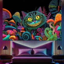 Halloween Tapestry Blanket Wall Hangings Mushroom Cat Animal Psychedelic Bedroom Living Room Dorm Decorations Wall Door Background