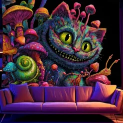 Halloween Tapestry Blanket Wall Hangings Mushroom Cat Animal Psychedelic Bedroom Living Room Dorm Decorations Wall Door Background