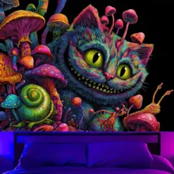 Halloween Tapestry Blanket Wall Hangings Mushroom Cat Animal Psychedelic Bedroom Living Room Dorm Decorations Wall Door Background