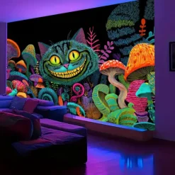 Halloween Tapestry Blanket Wall Hangings Mushroom Cat Animal Psychedelic Bedroom Living Room Dorm Decorations Wall Door Background