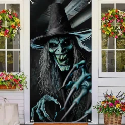 Halloween Tapestry Door Cover Outdoor Banners Witch Psychedelic Dark Punk Gothic Style Party Outdoor Shooting Backgrounds Front Door Wall Porch Decorations Wall Door Background