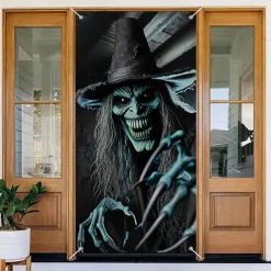 Halloween Tapestry Door Cover Outdoor Banners Witch Psychedelic Dark Punk Gothic Style Party Outdoor Shooting Backgrounds Front Door Wall Porch Decorations Wall Door Background