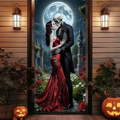 Halloween Tapestry Door Cover Outdoor Banners Angel of Death Psychedelic Dark Punk Gothic Style Party Outdoor Shooting Backgrounds Front Door Wall Porch Decorations Wall Door Background