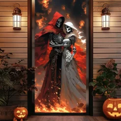 Halloween Tapestry Door Cover Outdoor Banners Angel of Death Psychedelic Dark Punk Gothic Style Party Outdoor Shooting Backgrounds Front Door Wall Porch Decorations Wall Door Background