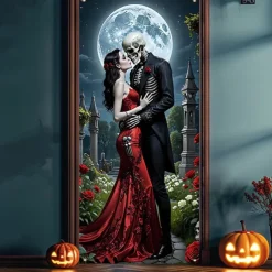 Halloween Tapestry Door Cover Outdoor Banners Angel of Death Psychedelic Dark Punk Gothic Style Party Outdoor Shooting Backgrounds Front Door Wall Porch Decorations Wall Door Background