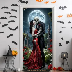 Halloween Tapestry Door Cover Outdoor Banners Angel of Death Psychedelic Dark Punk Gothic Style Party Outdoor Shooting Backgrounds Front Door Wall Porch Decorations Wall Door Background
