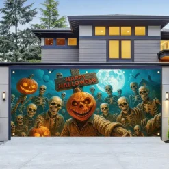 Halloween Tapestry Garage Door Cover Large Hanging Backdrop Pumpkin Ghost Dark Punk Gothic Style Party Outdoor Shooting Backgrounds Yard Haunted House Decorations Wall Door Background