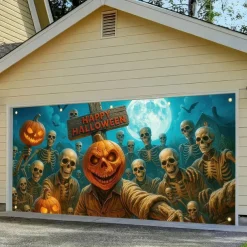 Halloween Tapestry Garage Door Cover Large Hanging Backdrop Pumpkin Ghost Dark Punk Gothic Style Party Outdoor Shooting Backgrounds Yard Haunted House Decorations Wall Door Background