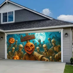 Halloween Tapestry Garage Door Cover Large Hanging Backdrop Pumpkin Ghost Dark Punk Gothic Style Party Outdoor Shooting Backgrounds Yard Haunted House Decorations Wall Door Background
