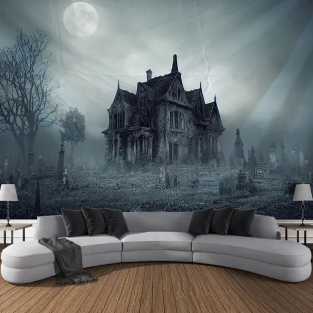 Halloween Tapestry Wall Art Large Tapestry Mural Decoration Photo Background Blanket Curtains Family Bedroom Living Room Decoration Horror Pumpkin Monster Witch Haunted House Halloween Decorations