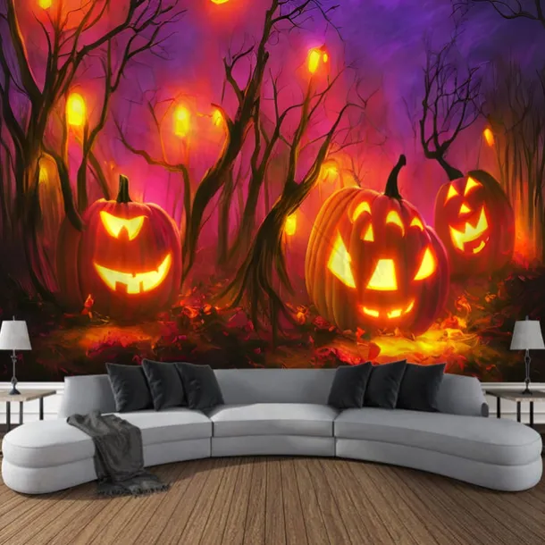 Halloween Tapestry Wall Art Large Tapestry Mural Decoration Photo Background Blanket Curtains Family Bedroom Living Room Decoration Horror Pumpkin Monster Witch Haunted House Halloween Decorations