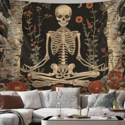 Halloween Tapestry Wall Hangings Skeleton Mushroom Vintage Boho Bedroom Living Room Dorm Decorations Wall Door Background
