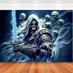 Halloween Tapestry Wall Hanging – Grim Reaper, Creepy Cemetery Scene under Bright Full Moon, Scary Gothic Horror Wall Art for 2025 Halloween Decoration