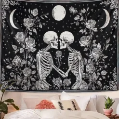Halloween Tapestry Wall Hangings Skeleton Dark Punk Gothic Style Party Living Room Shooting Backgrounds Decorations Wall Door Background