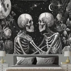 Halloween Tapestry Wall Hangings Skeleton Dark Punk Gothic Style Party Living Room Shooting Backgrounds Decorations Wall Door Background