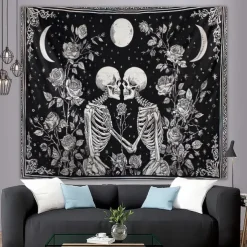 Halloween Tapestry Wall Hangings Skeleton Dark Punk Gothic Style Party Living Room Shooting Backgrounds Decorations Wall Door Background