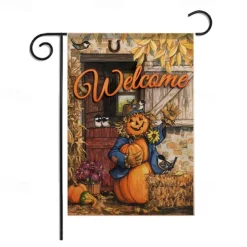 Halloween Thanksgiving Garden Flag - Double-Sided Seasonal Yard Banner for Fall Decorations - Durable and Weather-Resistant Polyester Flag for Outdoor Lawn, Porch, or Garden Decor