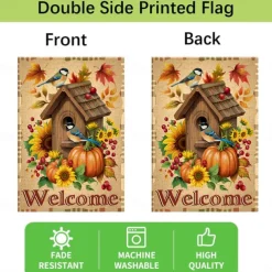 Halloween Thanksgiving Garden Flag - Double-Sided Seasonal Yard Banner for Fall Decorations - Durable and Weather-Resistant Polyester Flag for Outdoor Lawn, Porch, or Garden Decor