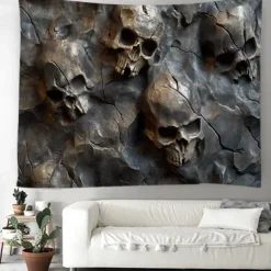 Halloween Trippy Skulls Hanging Tapestry Wall Art Large Tapestry Mural Decor Photograph Backdrop Blanket Curtain Home Bedroom Living Room Decoration