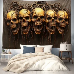 Halloween Trippy Skulls Hanging Tapestry Wall Art Large Tapestry Mural Decor Photograph Backdrop Blanket Curtain Home Bedroom Living Room Decoration