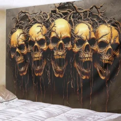 Halloween Trippy Skulls Hanging Tapestry Wall Art Large Tapestry Mural Decor Photograph Backdrop Blanket Curtain Home Bedroom Living Room Decoration