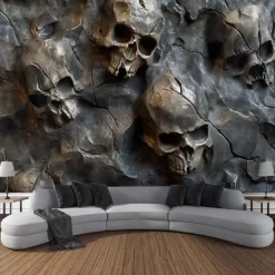 Halloween Trippy Skulls Hanging Tapestry Wall Art Large Tapestry Mural Decor Photograph Backdrop Blanket Curtain Home Bedroom Living Room Decoration