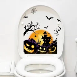 Halloween Wall Stickers, Pumpkin Holiday Decoration Background Wall Bathroom Toilet Stickers