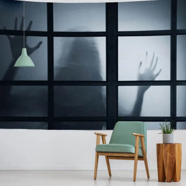 Halloween Wall Tapestry Decorative Art Blanket Curtains Hanging Home Bedroom Living Room Decor Thriller Horror Bloody Hands Goofy Skeleton Pumpkin Halloween Decorations