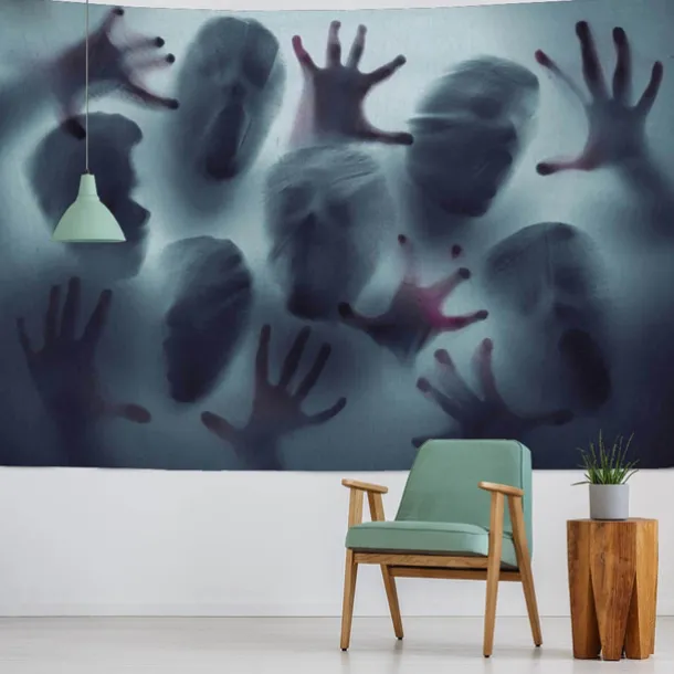 Halloween Wall Tapestry Decorative Art Blanket Curtains Hanging Home Bedroom Living Room Decor Thriller Horror Bloody Hands Goofy Skeleton Pumpkin Halloween Decorations