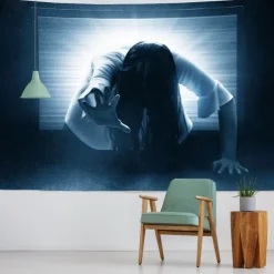 Halloween Wall Tapestry Decorative Art Blanket Curtains Hanging Home Bedroom Living Room Decor Thriller Horror Bloody Hands Goofy Skeleton Pumpkin Halloween Decorations