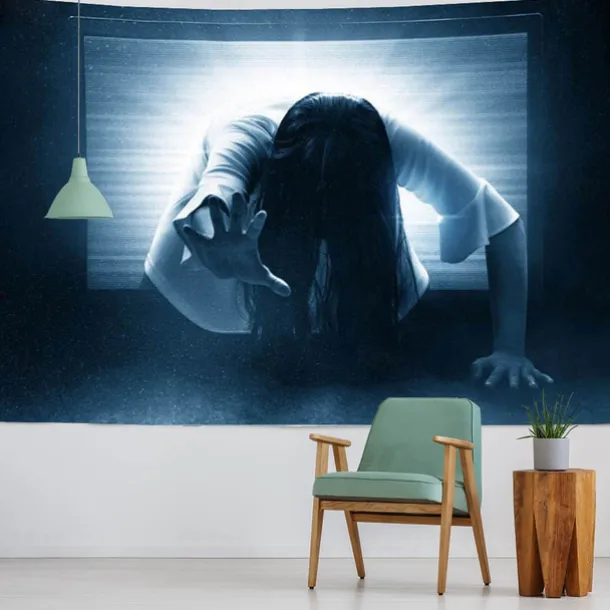 Halloween Wall Tapestry Decorative Art Blanket Curtains Hanging Home Bedroom Living Room Decor Thriller Horror Bloody Hands Goofy Skeleton Pumpkin Halloween Decorations