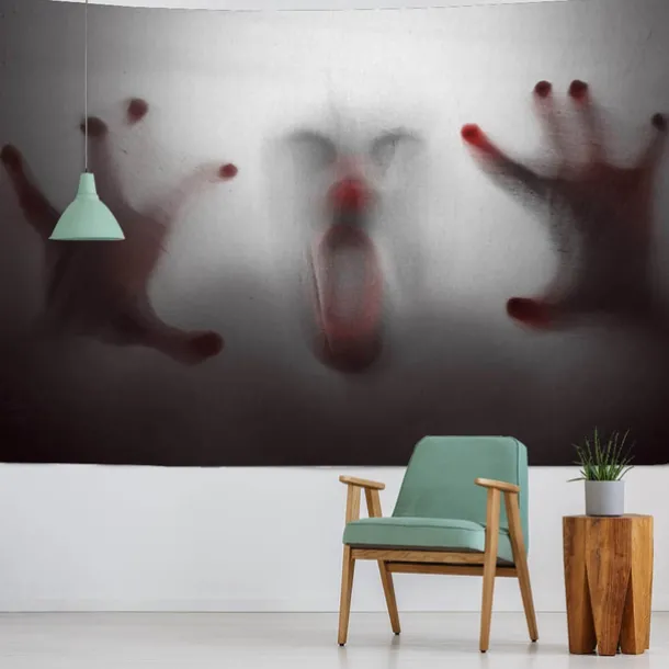 Halloween Wall Tapestry Decorative Art Blanket Curtains Hanging Home Bedroom Living Room Decor Thriller Horror Bloody Hands Goofy Skeleton Pumpkin Halloween Decorations