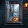 Halloween Window Cover Decorations, Fabric Cute Ghost Candle Halloween Curtain Horror Movie Poster Window Door Covering Decor for Haunted House, Scary Halloween Window Clings Decals Indoor Outdoor
