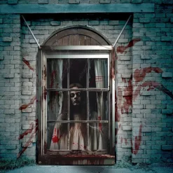 Halloween Window Cover Decorations, Fabric Bloody Hand Creepy Halloween Curtain Horror Movie Poster Window Door Covering Decor for Haunted House, Scary Halloween Window Clings Decals Indoor Outdoor