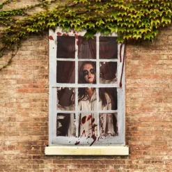 Halloween Window Cover Decorations, Fabric Bloody Hand Creepy Halloween Curtain Horror Movie Poster Window Door Covering Decor for Haunted House, Scary Halloween Window Clings Decals Indoor Outdoor