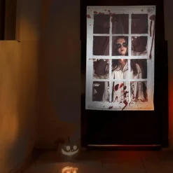 Halloween Window Cover Decorations, Fabric Bloody Hand Creepy Halloween Curtain Horror Movie Poster Window Door Covering Decor for Haunted House, Scary Halloween Window Clings Decals Indoor Outdoor