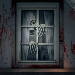 Halloween Window Cover Decorations, Fabric Bloody Hand Creepy Halloween Curtain Horror Movie Poster Window Door Covering Decor for Haunted House, Scary Halloween Window Clings Decals Indoor Outdoor