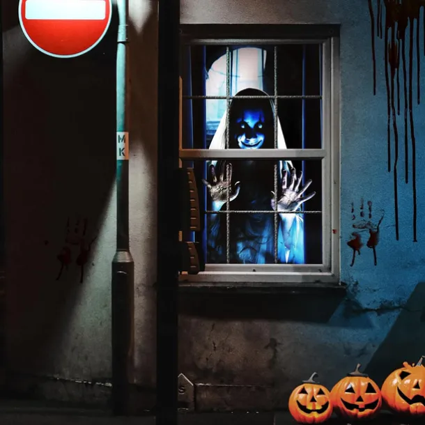 Halloween Window Cover Decorations, Fabric Bloody Hand Creepy Halloween Curtain Horror Movie Poster Window Door Covering Decor for Haunted House, Scary Halloween Window Clings Decals Indoor Outdoor